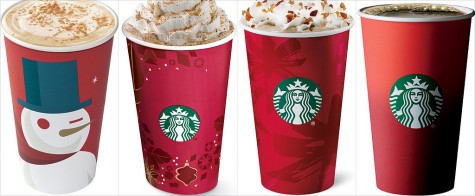 Starbucks red cups over the years. From left: 2012, 2013, 2014, 2015. Image from: starbucks.popsugar.com