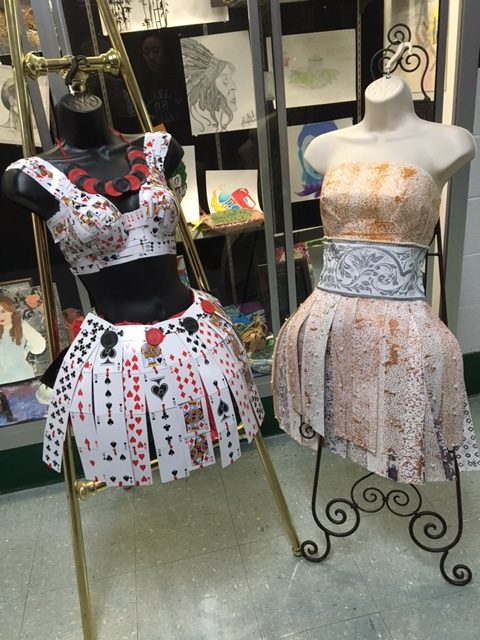 Audreys card dress is featured on the right. Kirstens wallpaper dress is shown on the left. 