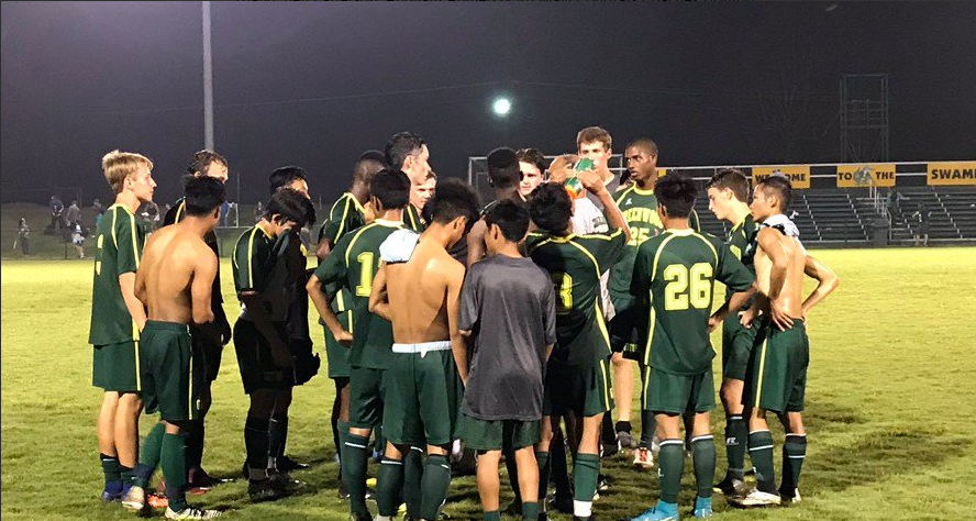 Greenwood varsity meets after a 5-0 win Saturday against Glasgow High School.
