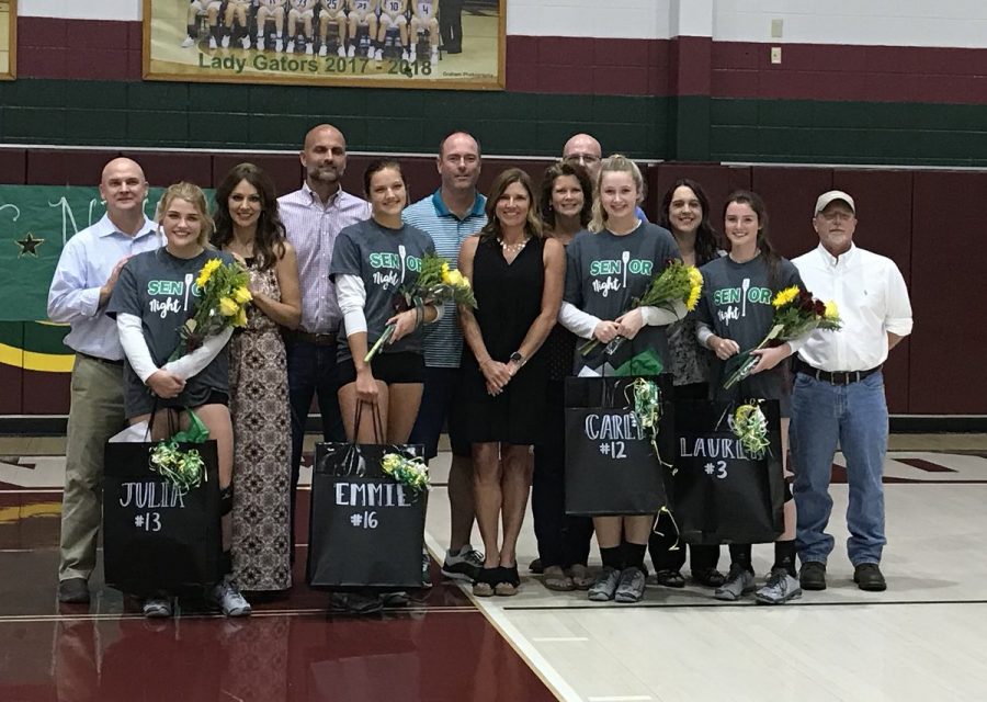 Greenwood volleyball seniors are recognized Monday night before their game against Bowling Green High School. (Photo via Melanie Llontop on Twitter)