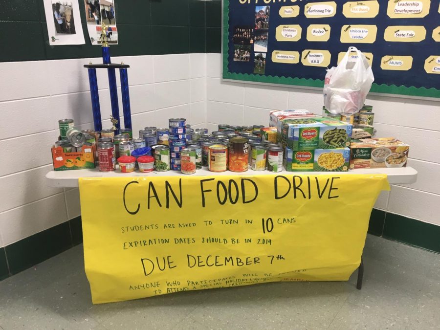 GHS students/faculty are filling up the table, supporting the Can Food Drive.