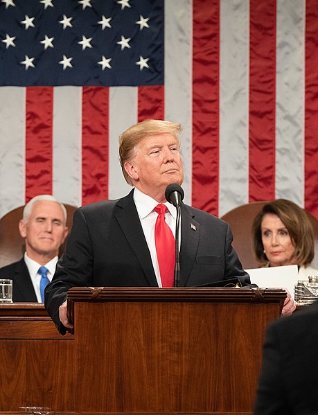 President Donald Trump delivers the State of the Union address with Vice President Mike Pence and Speaker of the House Nancy Pelosi looking on. 